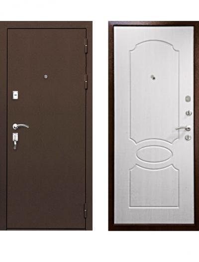 Дверь эконом: антивандальное порошковое покрытие, цвет Медный антик + МДФ-панель (7 мм), цвет Беленый дуб ЭК-2060